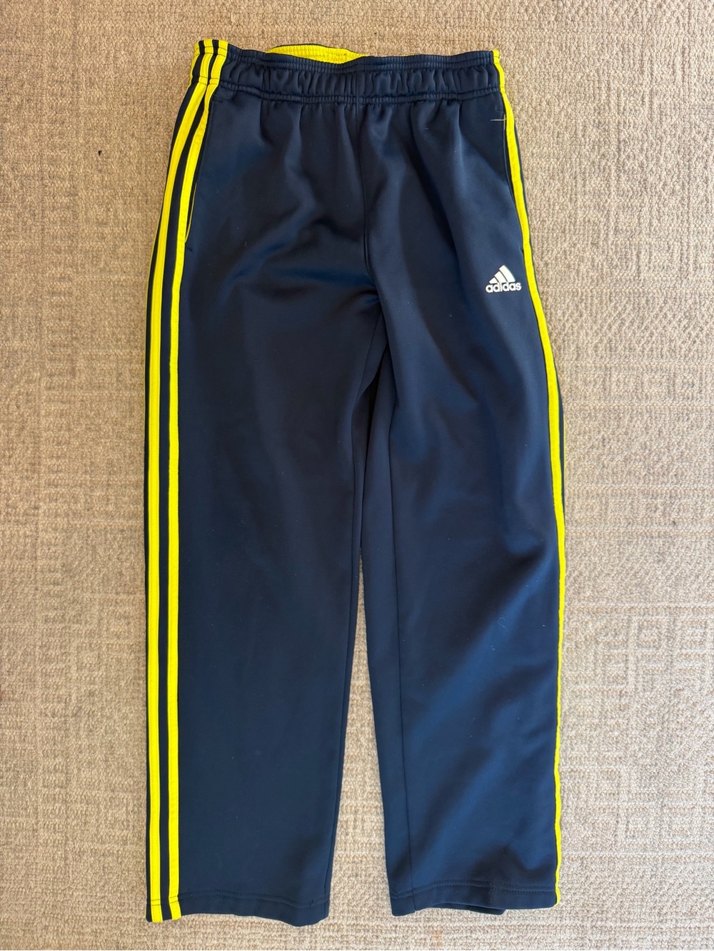 EUC adidas Kids Navy Sweatpants with Yellow Side Stripes 14/16